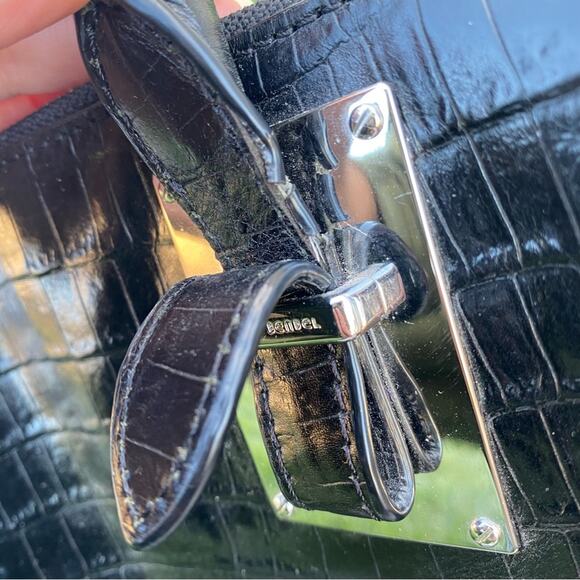 Henri Bendel Black Croc Print Leather Satchel - Picture 3 of 14